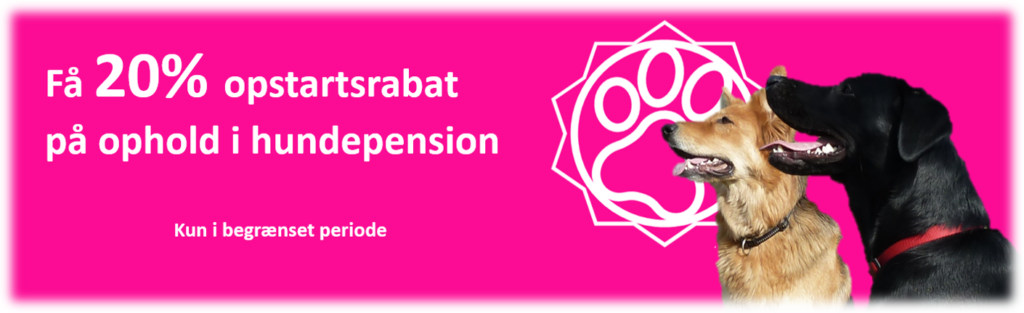 20% rabat banner til hundepension ophold. Linker til vores Rabat Ordninger.